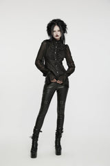 Black Stand Collar Stitching Mesh Women's Punk Blouse - Product - 8