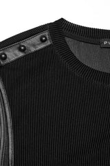 Black Round Collar Sheer Mesh Color Matching Rivet Men's Punk Vest - Product - 5