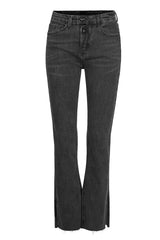 Black Tight Elastic Distressed Denim Asymmetrical Placket Medium Waist Women's Punk Flared Pants - Product - 5