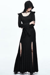 Black Sexy Stretchy Hooded Knitted Flared Sleeves Fishtail Womens Gothic Dress - Product - 2