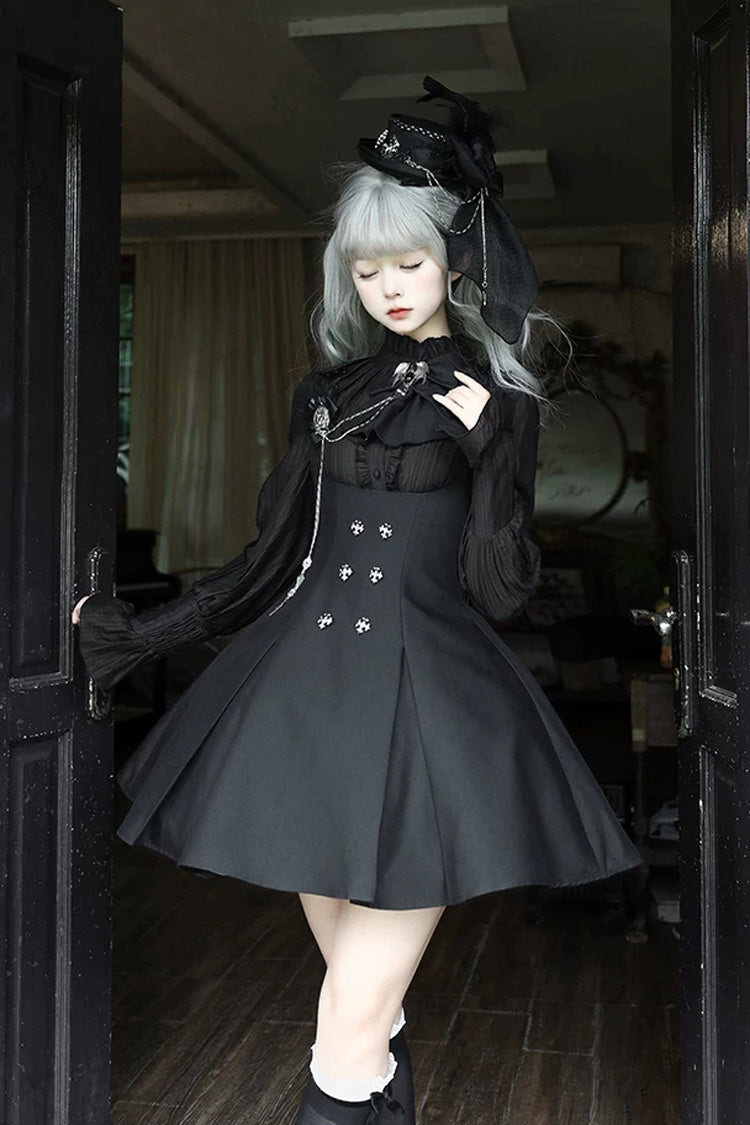 Black [Gothic Night Butler] Double-breasted Gothic Lolita Bustier Suspender Dress - Product - 5