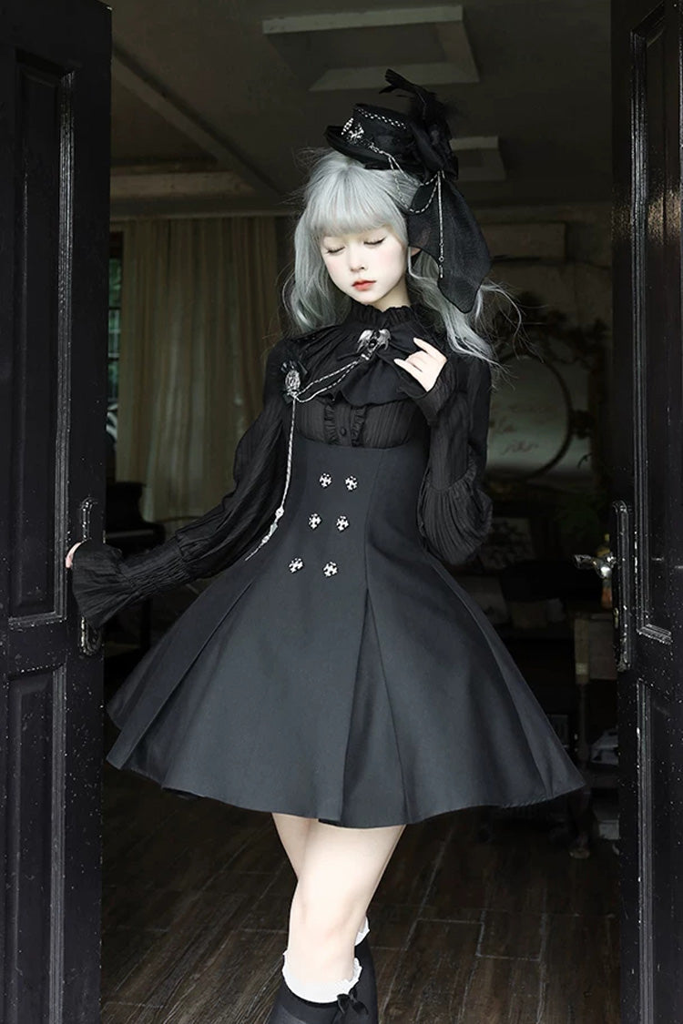 Black [Gothic Night Butler] Double-breasted Gothic Lolita Bustier Suspender Dress - Product - 5