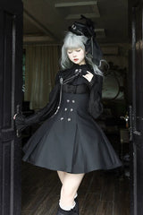 Black [Gothic Night Butler] Double-breasted Gothic Lolita Bustier Suspender Dress - Product - 5