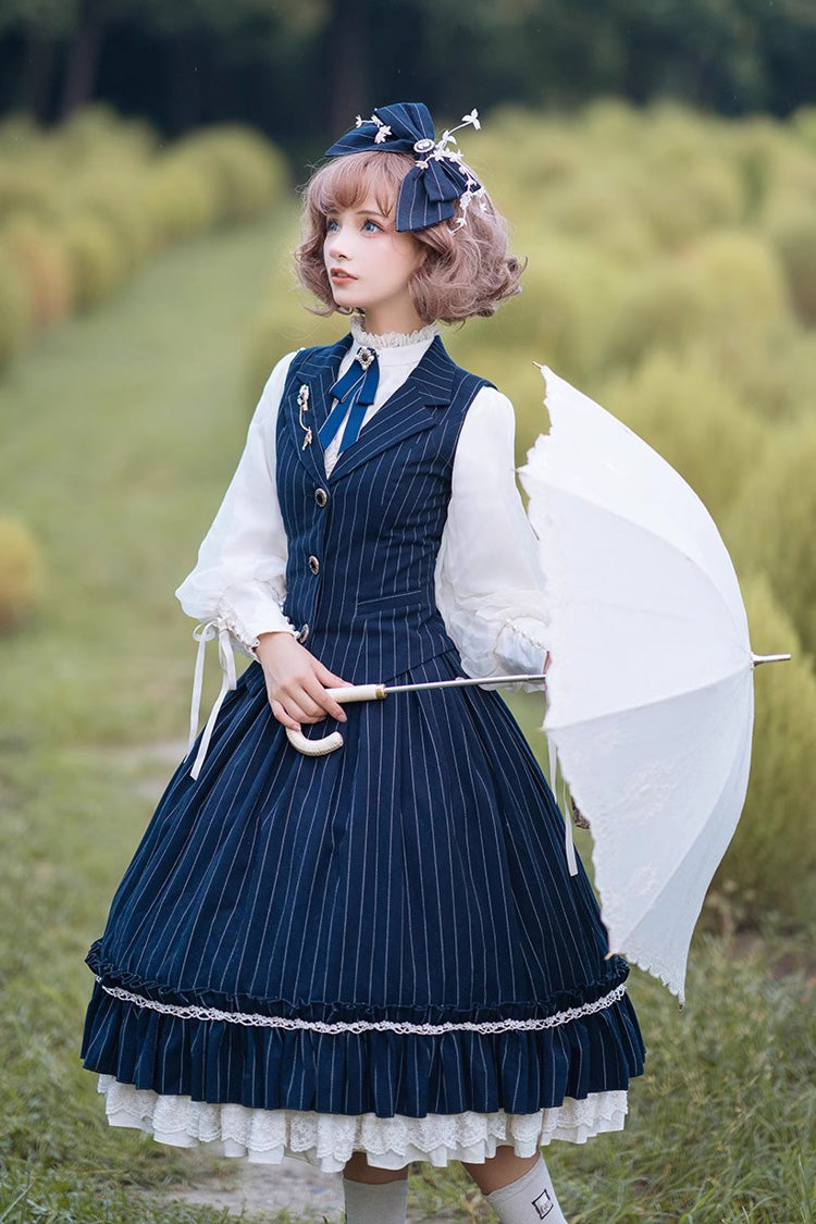 Multi-layer Striped Print Ruffle Sweet College Style Elegant Lolita Skirt 3 Colors - Product - 6
