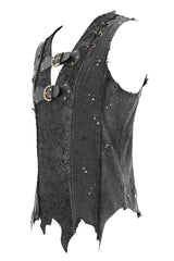 Black V-Neck Sleeveless Ripped Buckle Straps Men's Gothic Vest - Product - 7