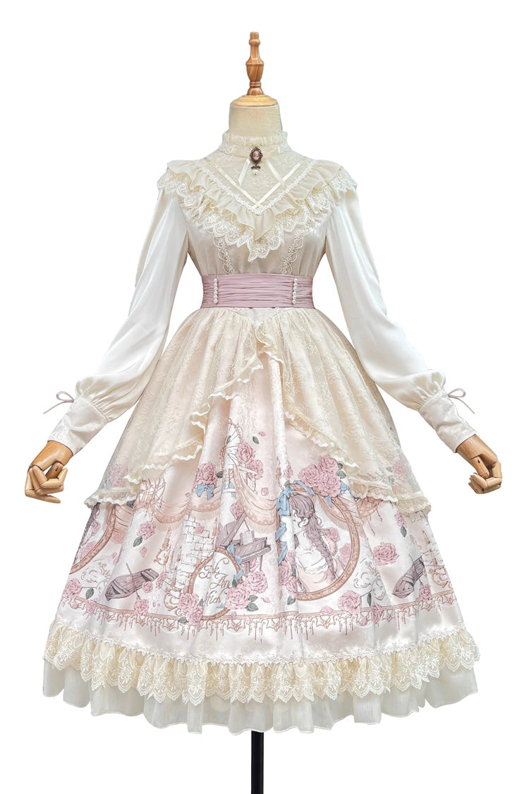 Apricot Rose Prologue Print Long Sleeves Ruffle Sweet Elegant Lolita Dress - Product - 3