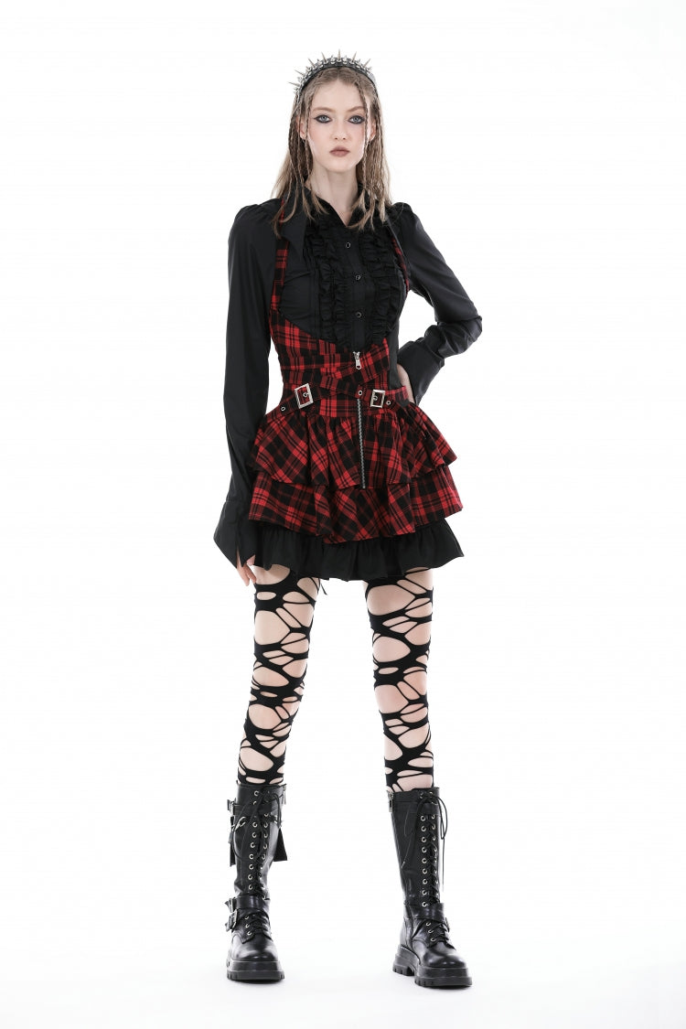 Black Turn-down Collar Ruffled Long Sleeves Women's Gothic Blouse - Black - 1