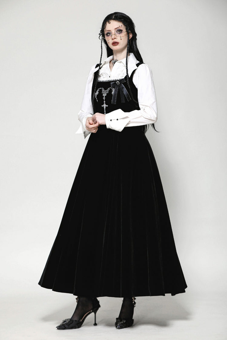 Black Horn Embroidered Lace-Up Women's Gothic Velvet Maxi Dress - Product - 7