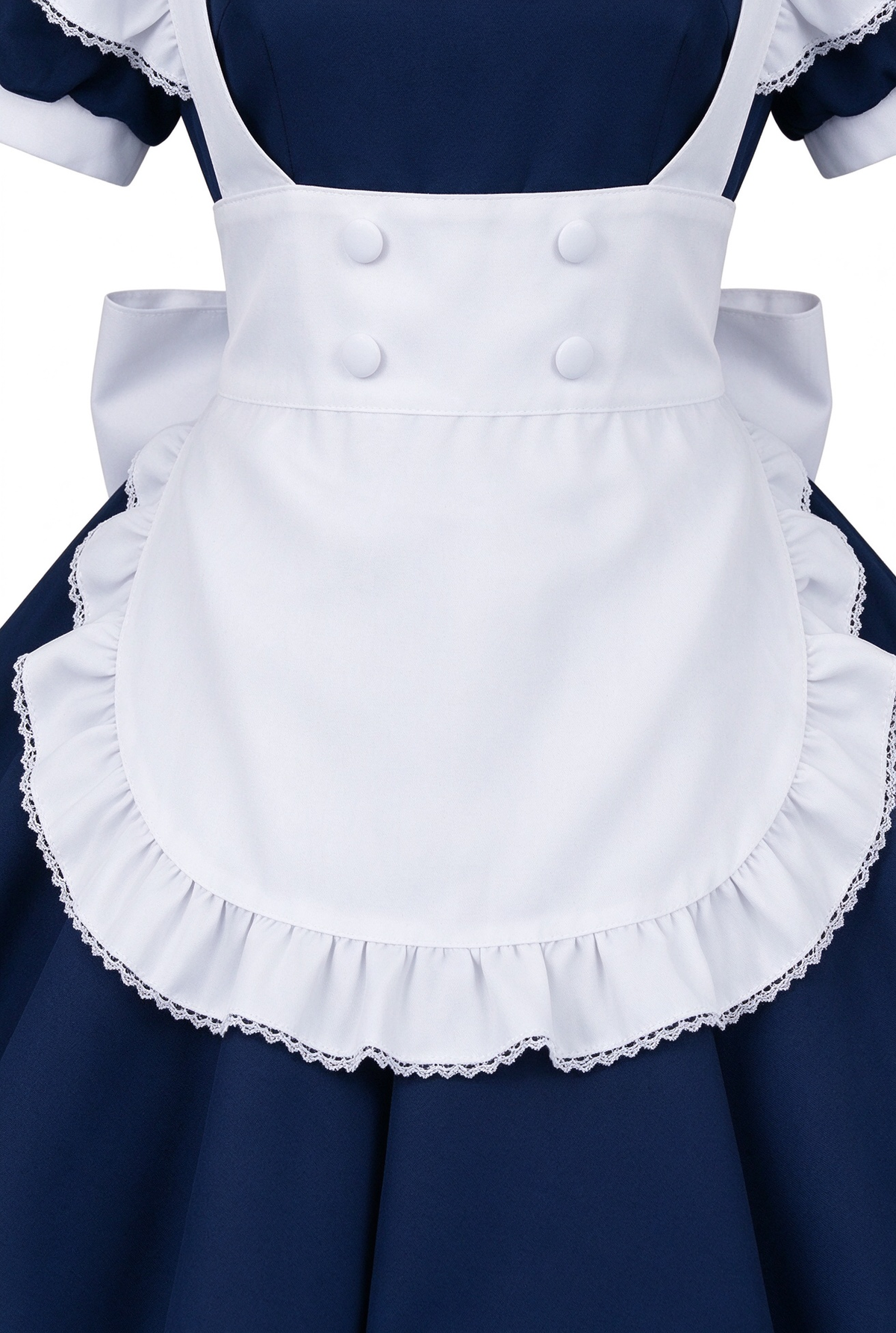 Navy Blue and White Lace Maid Lolita Jumper Dress with Red Bow - view 4