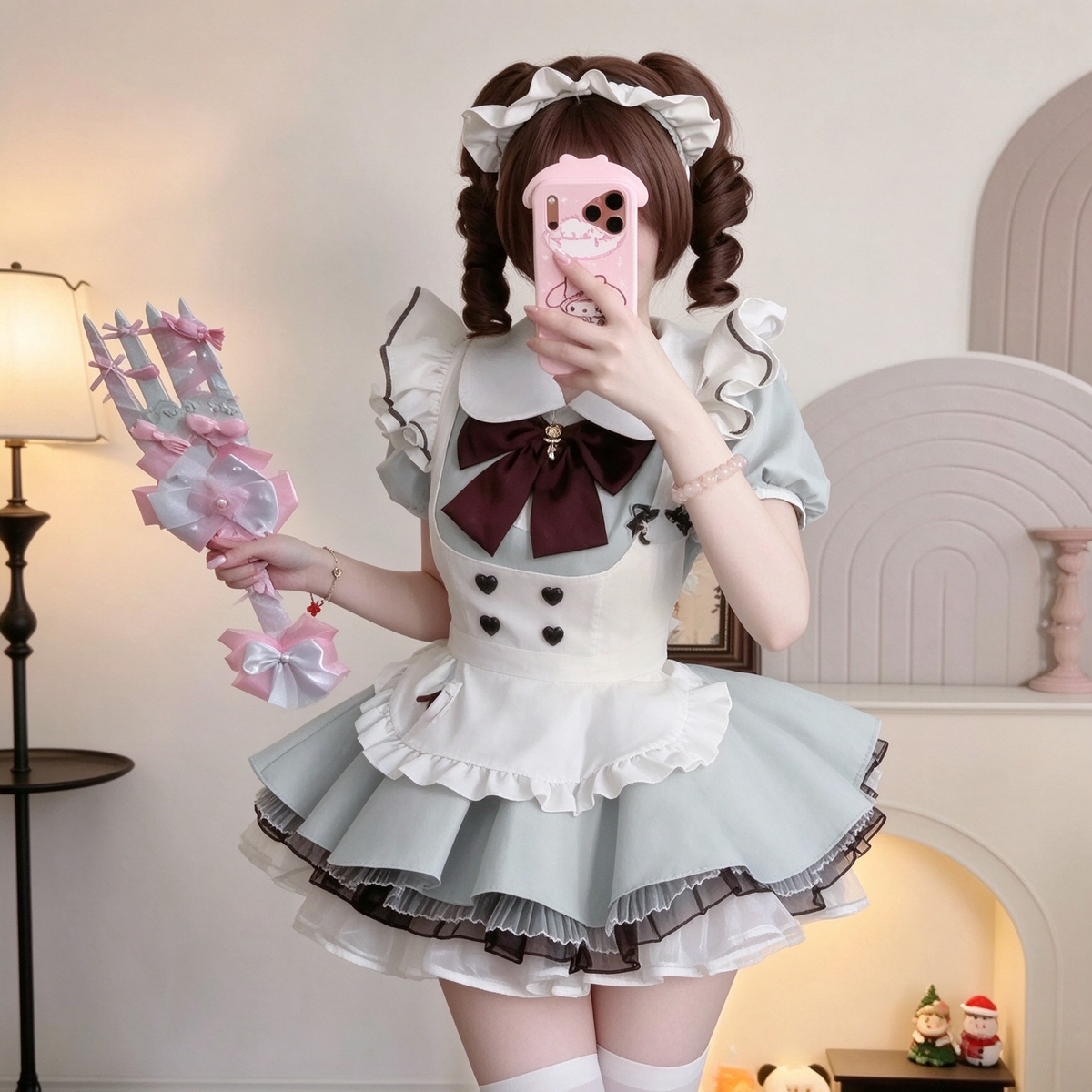 Cute Maid Lolita Dress with Heart Buttons and Bow Charm - view 19