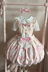 [Cream Rabbit Strawberry] Print Sleeveless Bowknot Sweet Lolita Jsk Dress 2 Colors - Product - 3