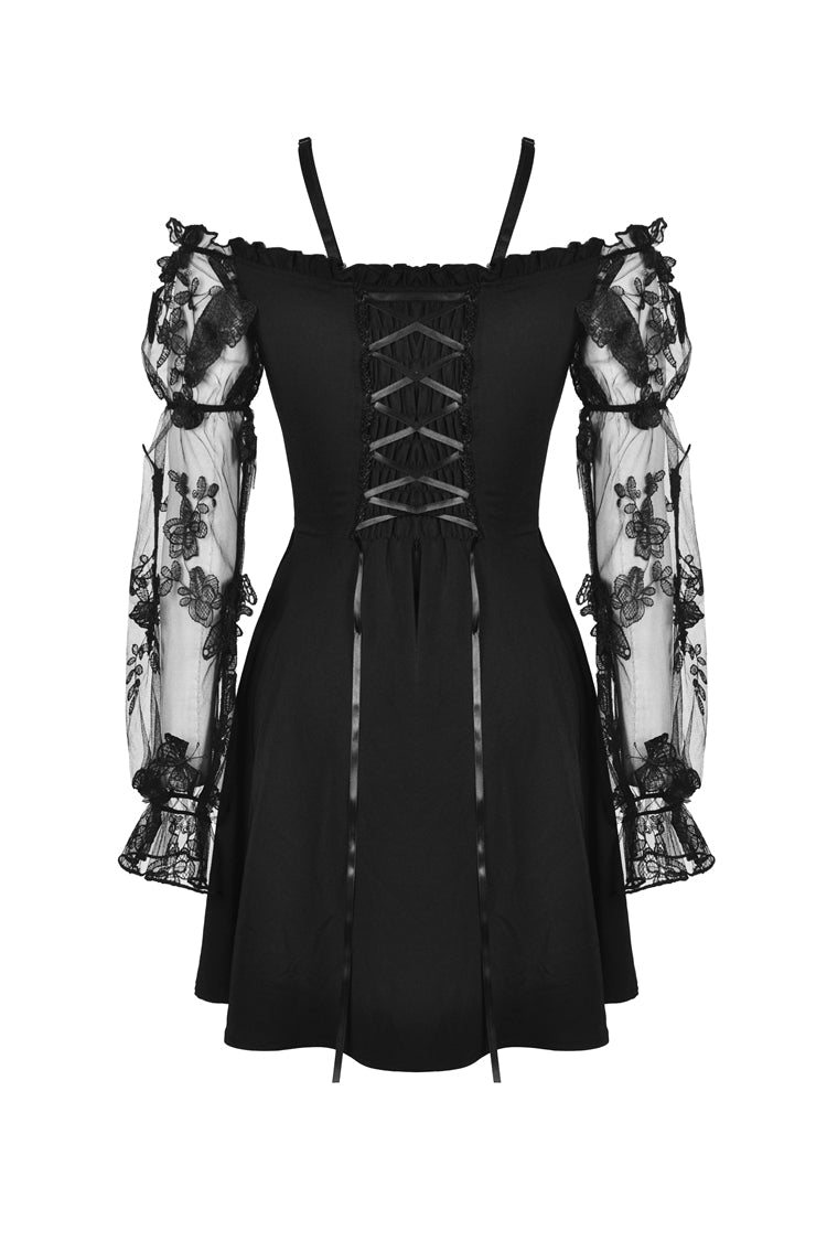 Black Sexy Off Shoulder Lace Long Sleeves Lace-Up Women's Gothic Graduation Dress - Product - 11