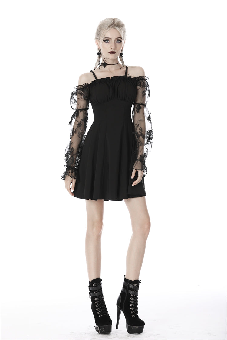 Black Sexy Off Shoulder Lace Long Sleeves Lace-Up Women's Gothic Graduation Dress - Product - 6