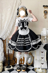 Black [Petal Bunny] Cotton Sleeveless Ruffled Bow Lace Sweet Elegant Lolita Jsk Dress - Black - 1