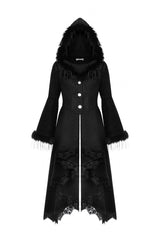 Black Long Bell Sleeves Lace Button Women's Gothic Romantic Coat with Hood - Product - 3