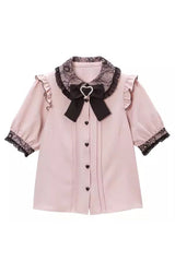 Doll Collar Short Sleeves Bowknot Sweet Jirai Kei Japanese Lolita Blouse 4 Colors - Pink - 1