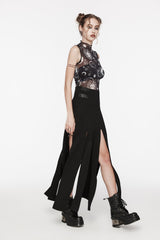 Black Sleeveless Printed Mesh Eyelet Women's Gothic Top - Product - 11