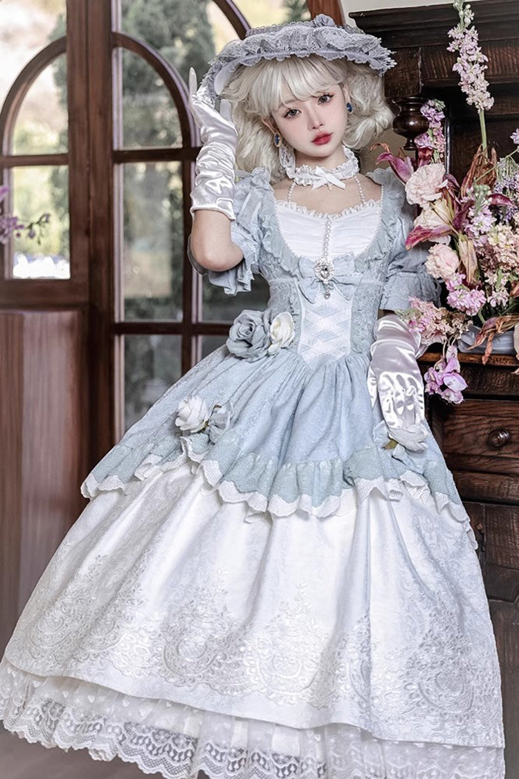 Solid Color Fairytale Dance Embroidery Bowknot Lace Sweet Elegant Princess Lolita Dress - Solid-Color - 1