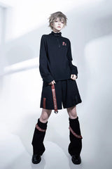 Black [Nameless Blade] Stand Collar Long Sleeves Gothic Prince Ouji Lolita Shorts Set - Product - 9