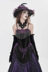 Black/Purple Lace-Up Women's Gothic Embroidered Tassels  Overbust Corset - Product - 8
