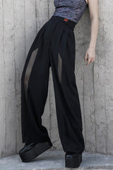 Black High Waist Wide Legged Stitching Women's Steam Punk Strap Pants - Product - 2