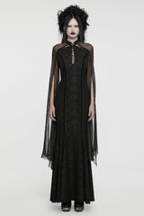 Black Cheongsam Collar Chiffon Stitching Ripped Women's Gothic Dress - Black - 1