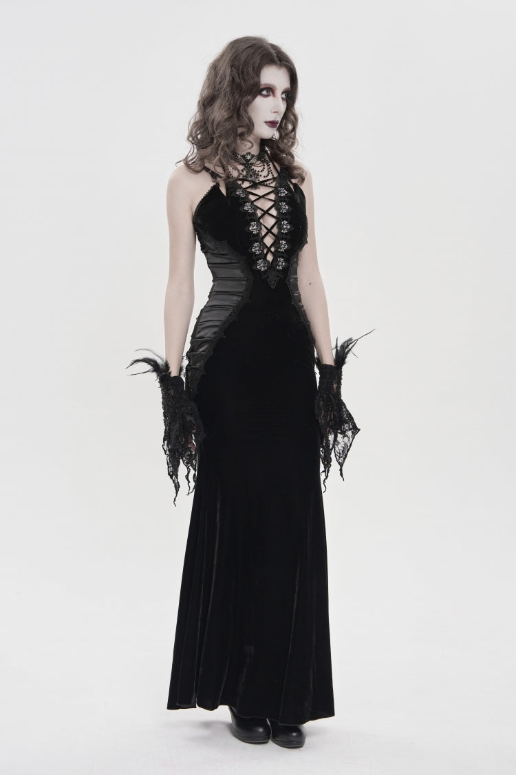 Black Off Shoulder Sleeveless Hanayome Spliced Lace-Up Slim Pleated Women's Gothic Jsk Dress - Product - 11