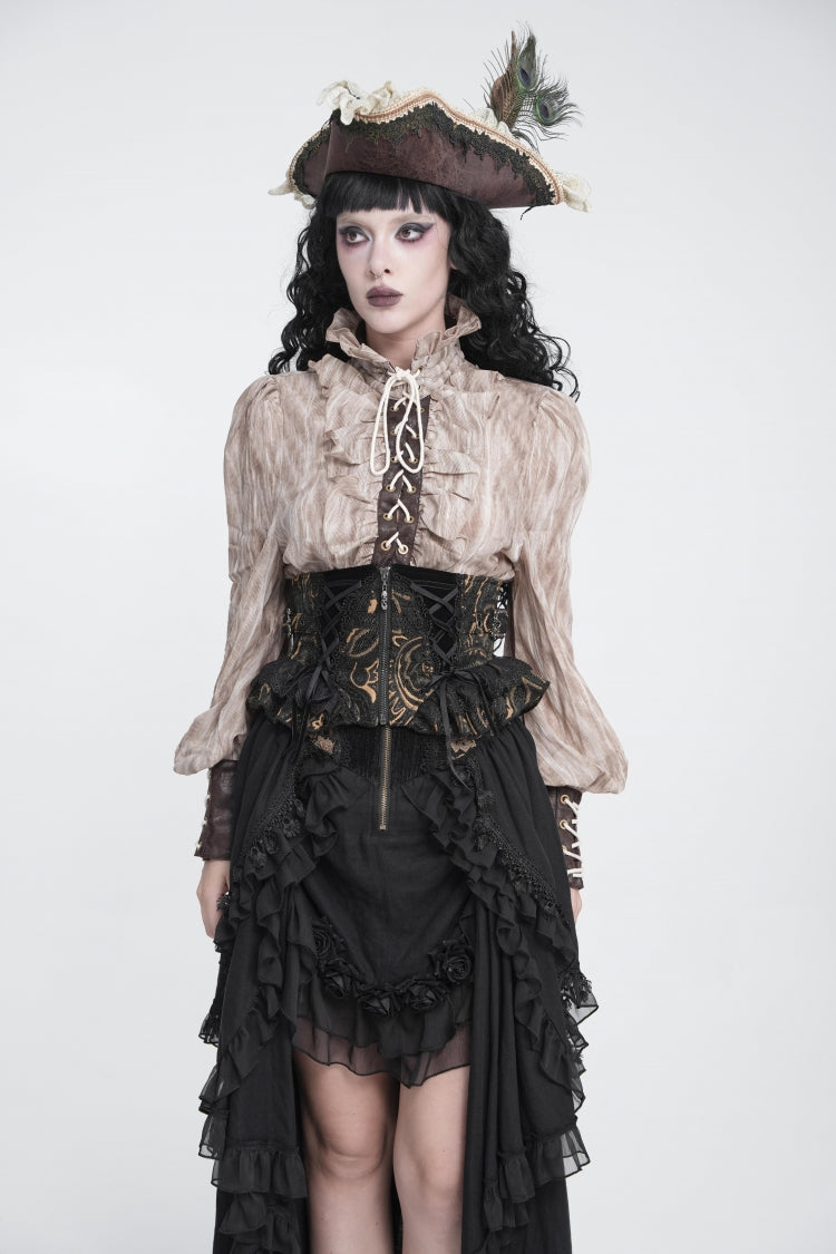 Black Jacquard Lace Lace-Up Slim Fit Zippered Women's Gothic Royal Girdle - Product - 5
