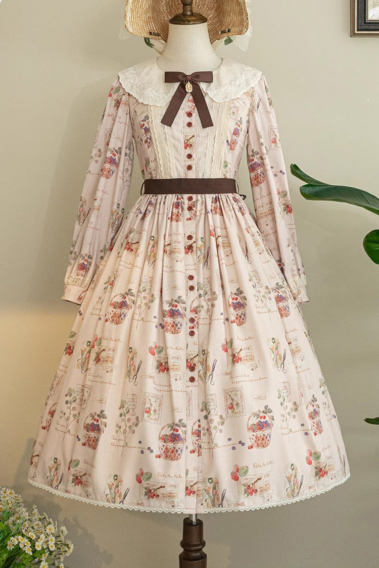 Forest Illustrated Book Long Lantern Sleeves Print Ruffle Sweet Lolita OP Dress 3 Colors - Product - 6