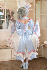 [Bunny Hime] Doll Collar Short Sleeves Multi-Layered Ruffled Bow Sweet Lolita Dress 2 Colors (Blue, Pink) - Product - 15