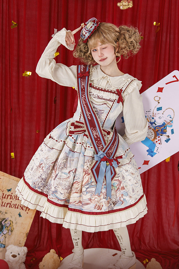 Multi-Color [Nutcracker] Sleeveless Print Ruffle Bowknot Sweet College Style Lolita Jsk Dress - Multi-Color - 1