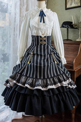 Black Point Manor Multi-layer Striped Print Ruffle Gothic Lolita Skirt - Product - 13