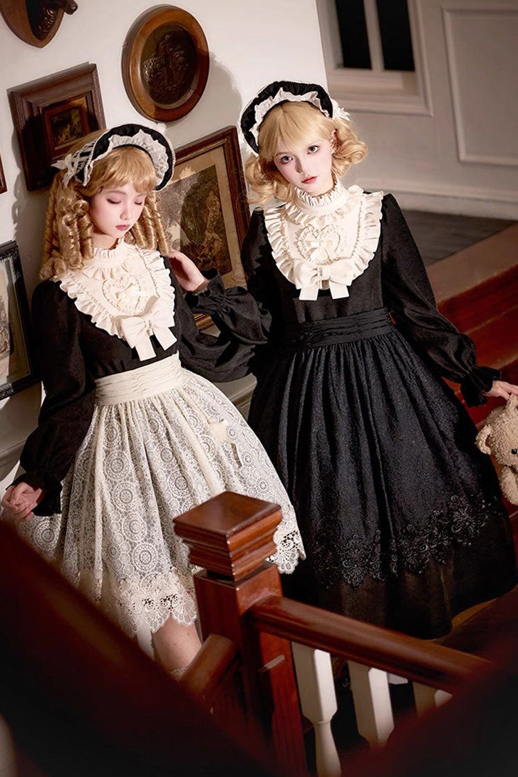 Black [Twilight Choir] Long Sleeves Bowknot Lace Sweet Vintage Lolita Dress 2 Versions - Product - 3