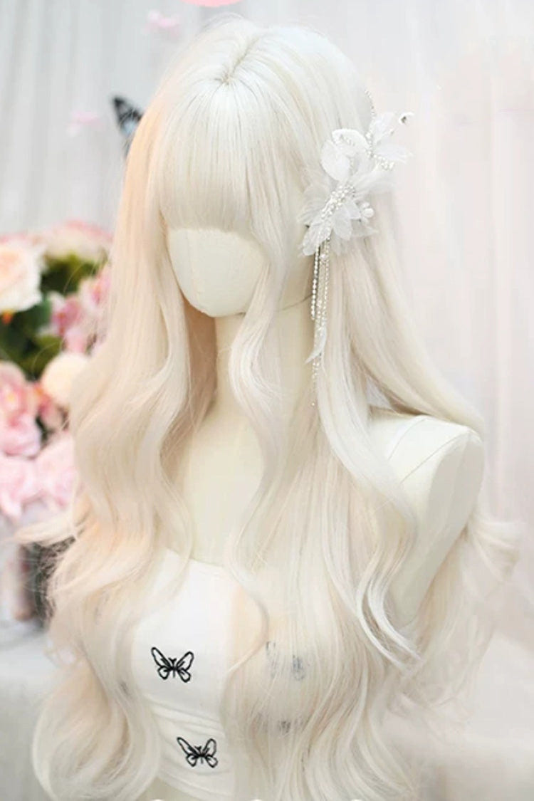 Pearl Milk Grey Blunt Bangs Long Curly Wig Japanese Sweet Lolita Style - Product - 4