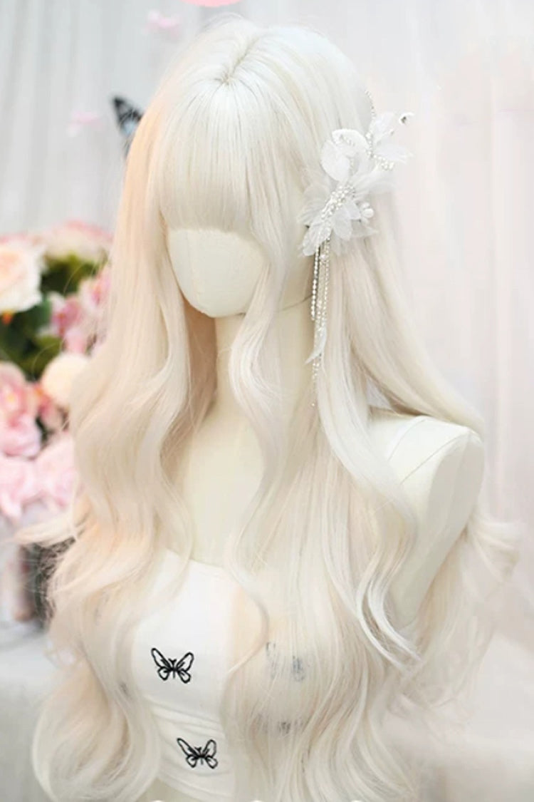 Pearl Milk Grey Blunt Bangs Long Curly Wig Japanese Sweet Lolita Style - Product - 4