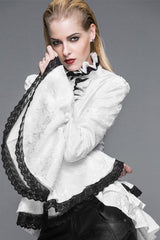 White Trumpet Sleeves Lace Ruffled Vintage Print Womens Gothic Blouse - Product - 2