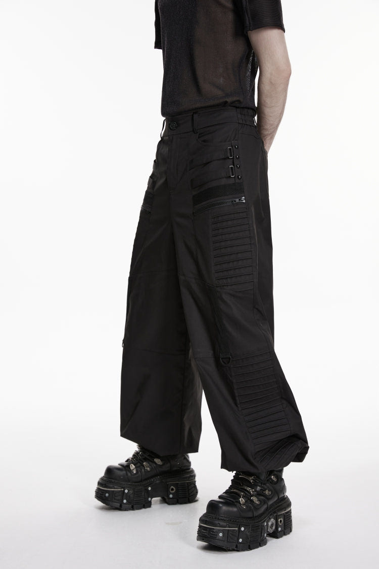 Black Multi-Layered Pleated Men's Gothic Cool Tapered Pants - Product - 8