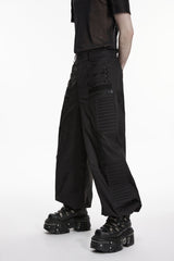 Black Multi-Layered Pleated Men's Gothic Cool Tapered Pants - Product - 8