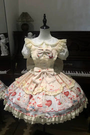 Yellow [Cute Rabbit Party] Sleeveless Double-Layered Printed Ruffled Bow Sweet Lolita Jsk Dress - Yellow - 1