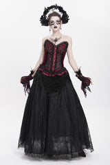 Red Sleeveless Beaded Lace Lace-Up Women's Gothic Overbust Corset - Product - 8