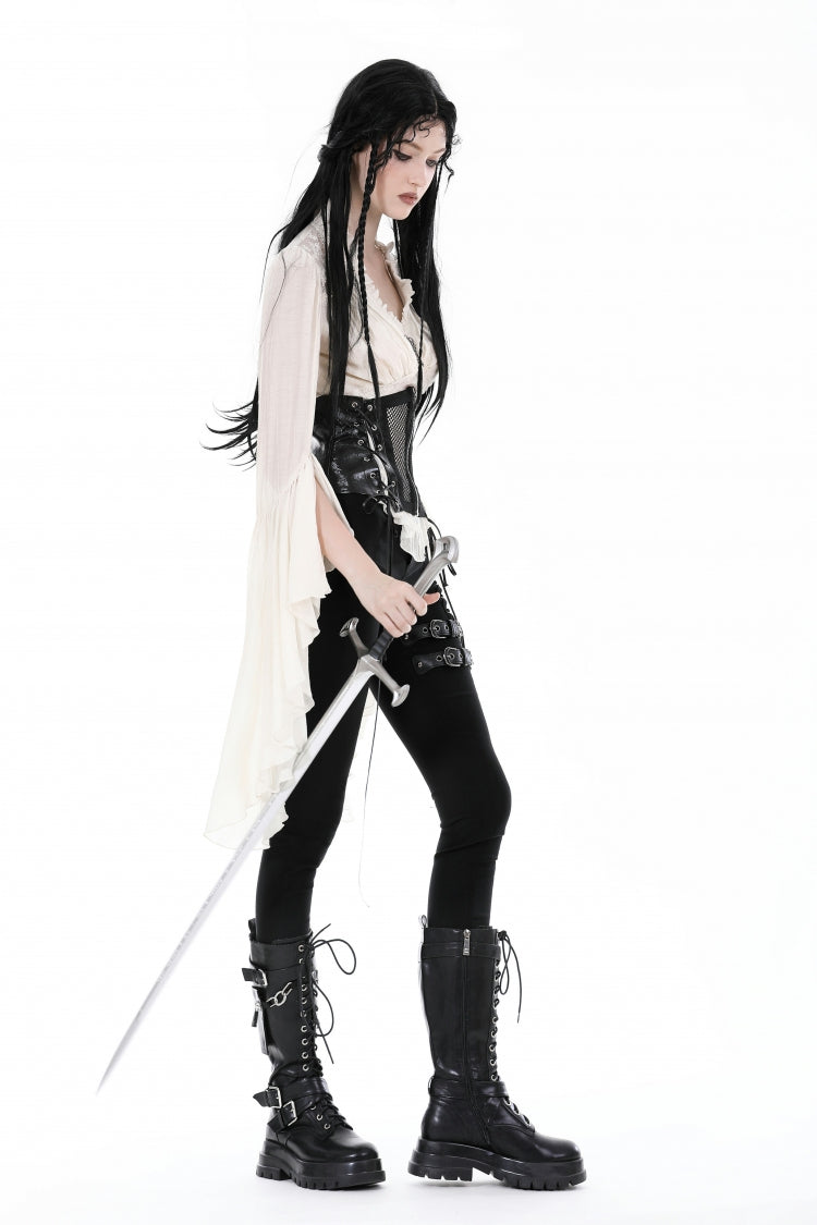 White V Collar Ruffled Long Trumpet Sleeves Women's Steampunk Blouse - Product - 10