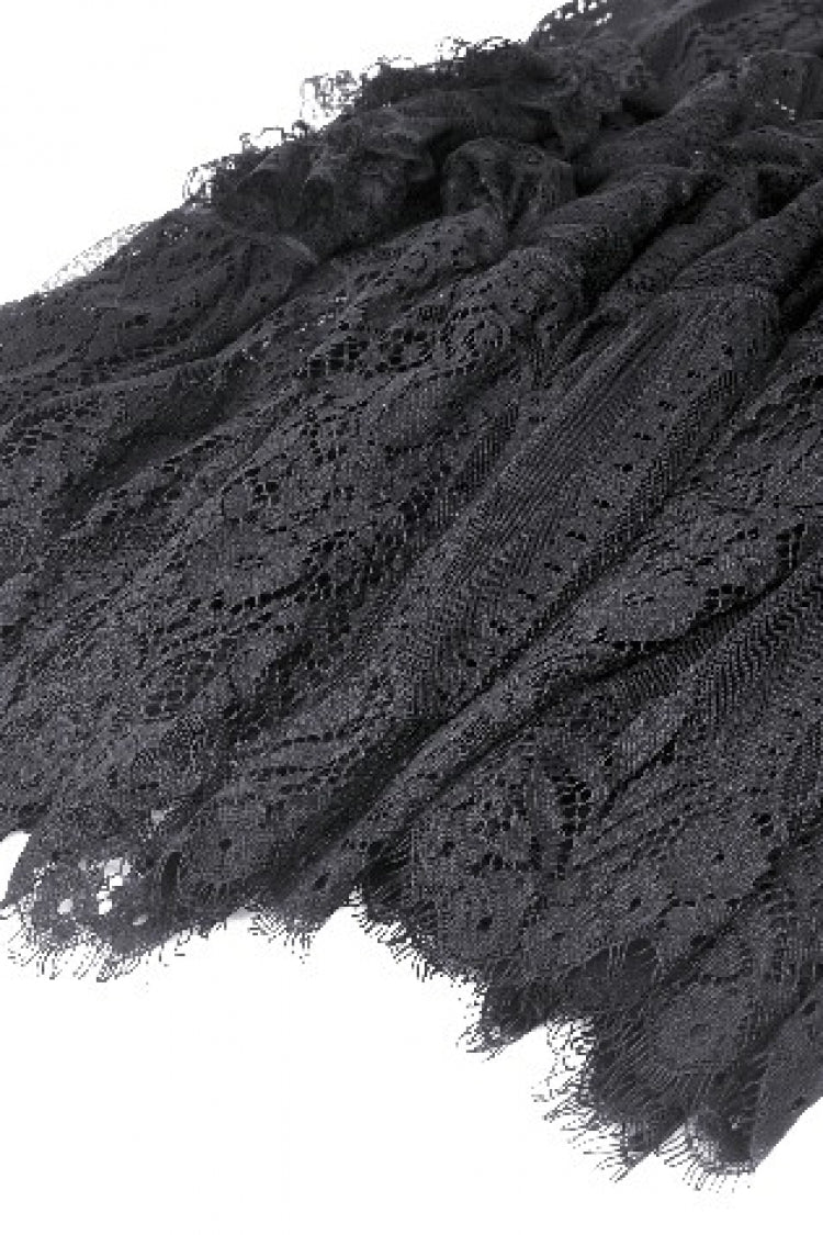 Black Off Shoulder Short Flutter Sleeves Lace-Up Lace High/Low Women's Gothic Prom Slip Dress - Product - 16