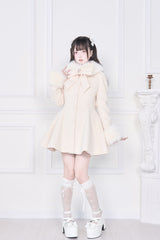 Apricot Plush Collar Long Sleeves Bowknot Japanese Sweet Lolita Coat - Product - 4
