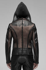 Black Long Sleeves Hooded Mens Translucent Steampunk Coat - Product - 3