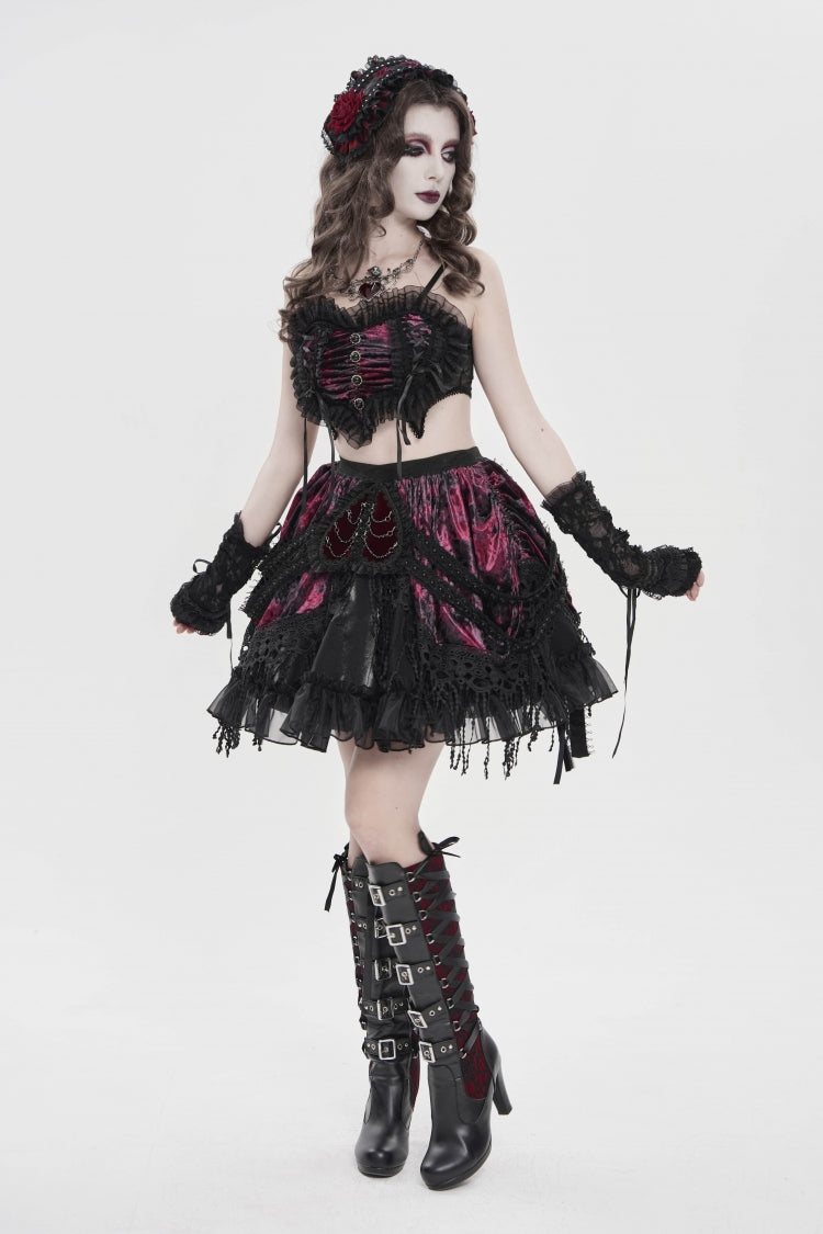 Black/Red  Multi-Layered  Tassels  Chain-Decorated Women's Gothic Skirt - Product - 4