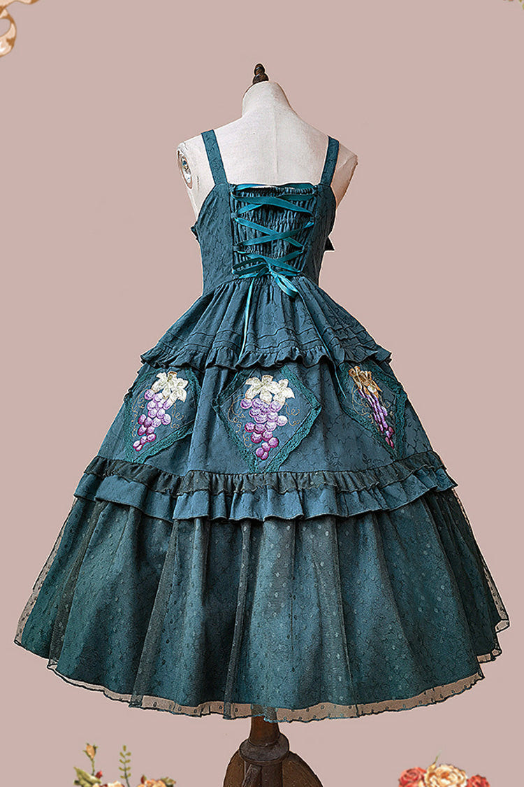 Green [Vineyard] Sleeveless Jacquard Print Ruffle Embroidery Sweet Lolita Jsk Dress - Product - 7