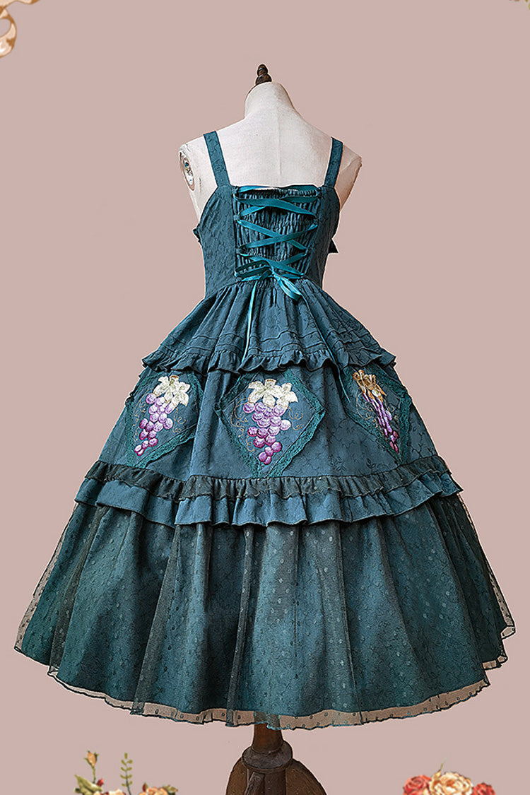 Green [Vineyard] Sleeveless Jacquard Print Ruffle Embroidery Sweet Lolita Jsk Dress - Product - 7