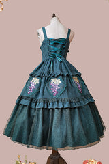 Green [Vineyard] Sleeveless Jacquard Print Ruffle Embroidery Sweet Lolita Jsk Dress - Product - 7