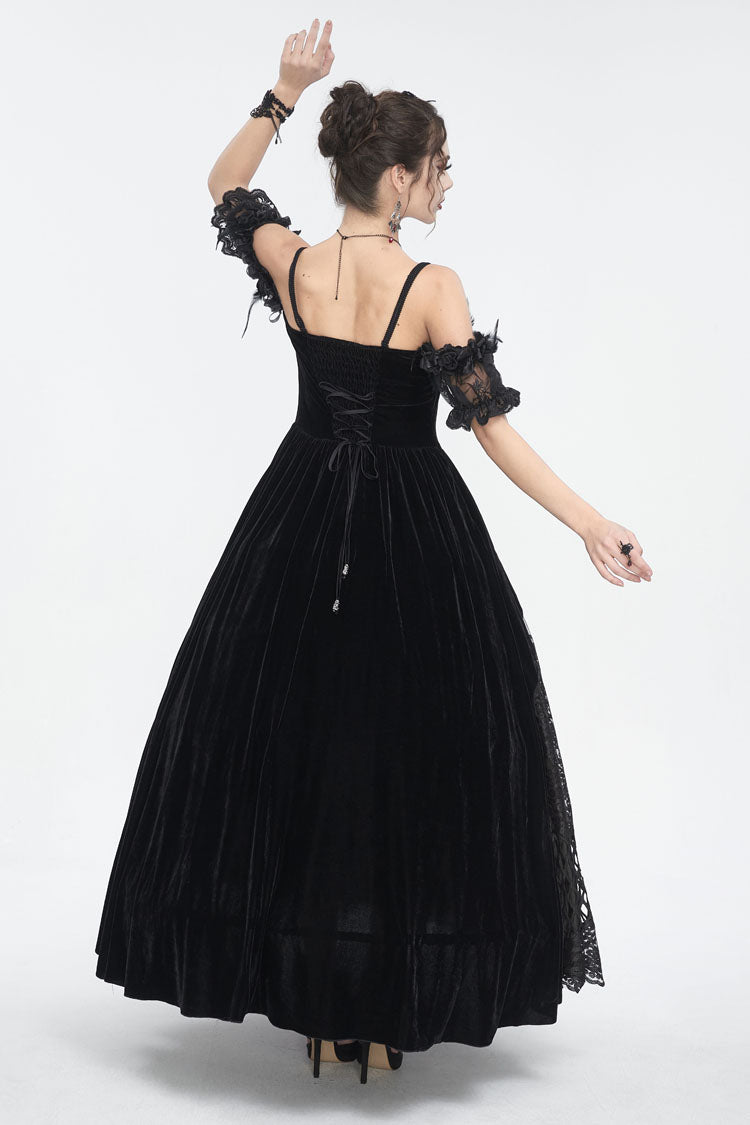 Black Off Shoulder High Waisted Print Lace Women's Gothic Dress - Product - 5