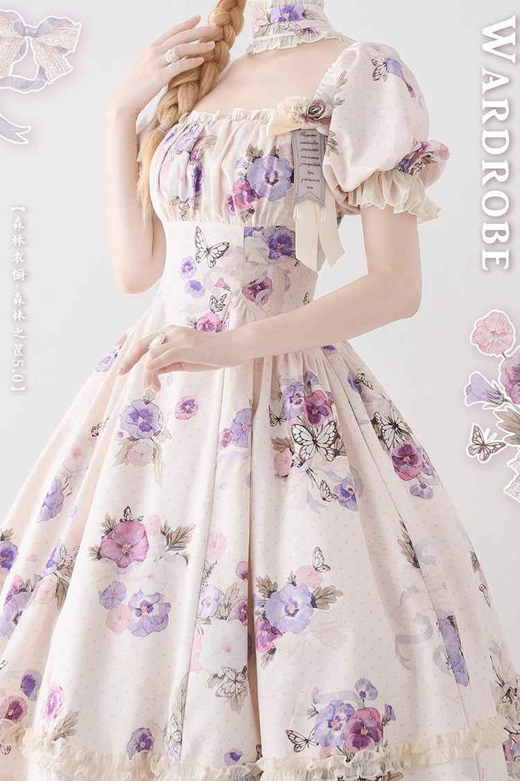 [Forest Basket] Print Short Sleeves Ruffle Lace Sweet Elegant Lolita Dress 6 Colors - Product - 7